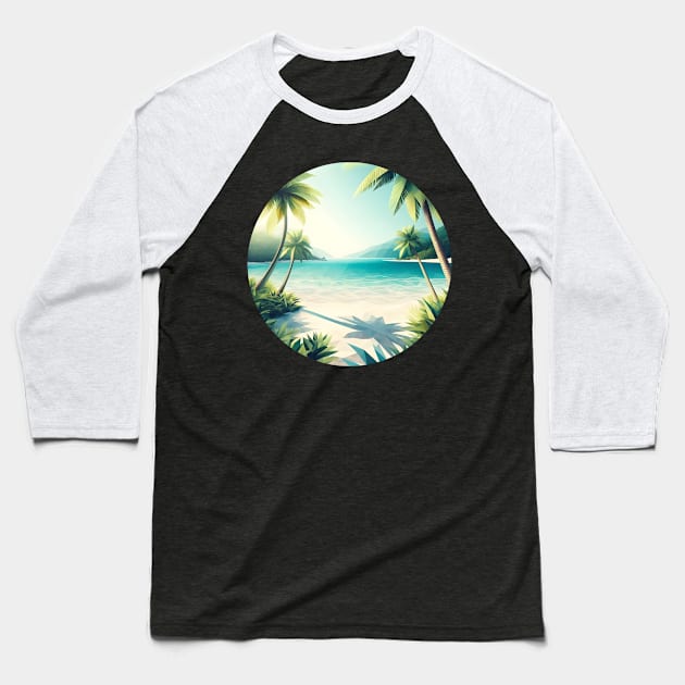 Low Poly Tropical Beach Baseball T-Shirt by Antipodal point